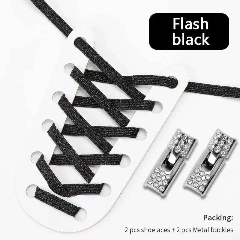 Colorful Elastic Laces Sneakers No Tie Shoe laces Diamond Lock Glitter Shoelaces Without ties Shoe Accessorie 1Pair/2Pair