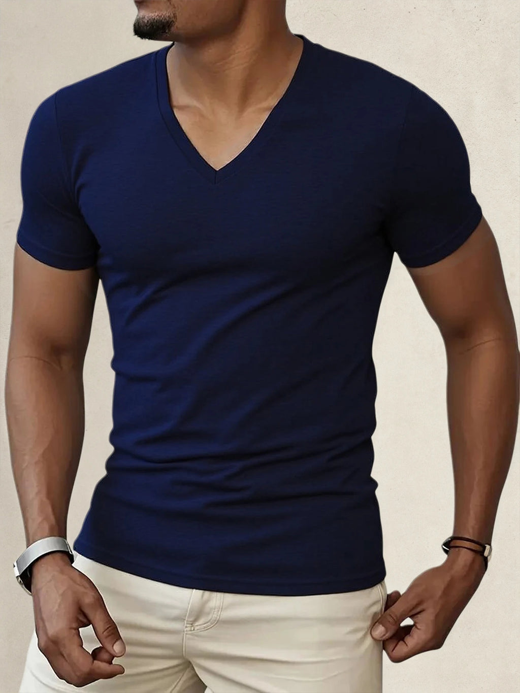 2025 Summer V Collar Mens T Shirt Solid Color Short Sleeved T-Shirt For Male Tops Tees Polyester Men Tights Slim Man Gym Tshirt