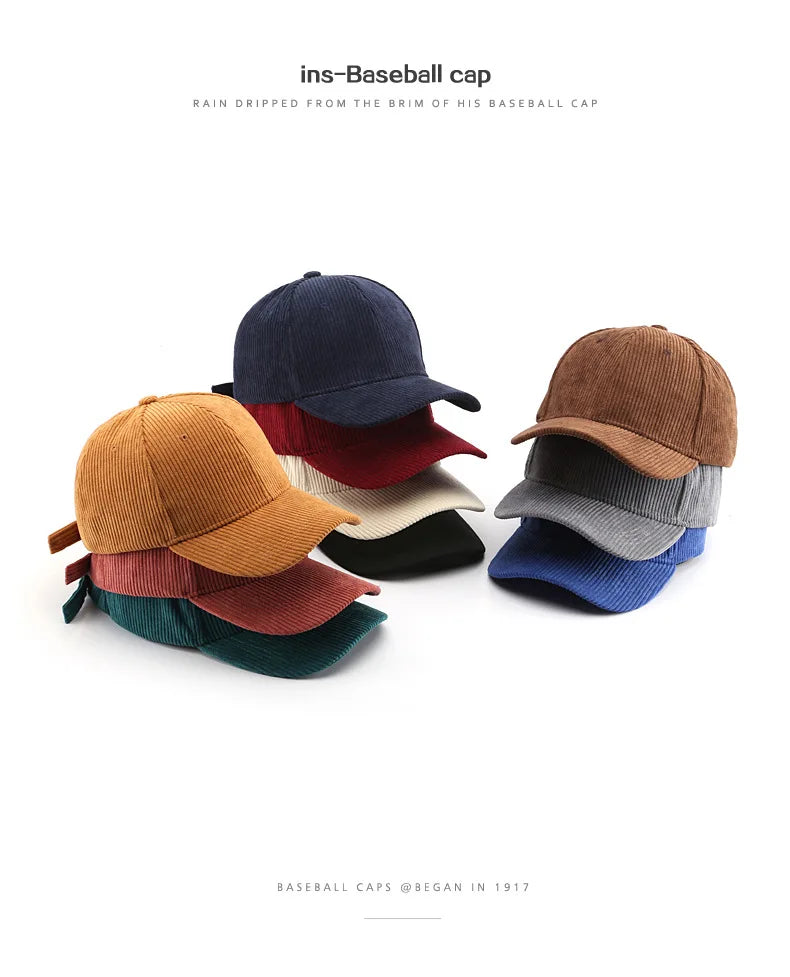 2025 New Corduroy Baseball Cap Women Men Cotton Solid Sunhat Sport Snapback Caps Autumn Warm Fashion Hip Hop Fishing Hat