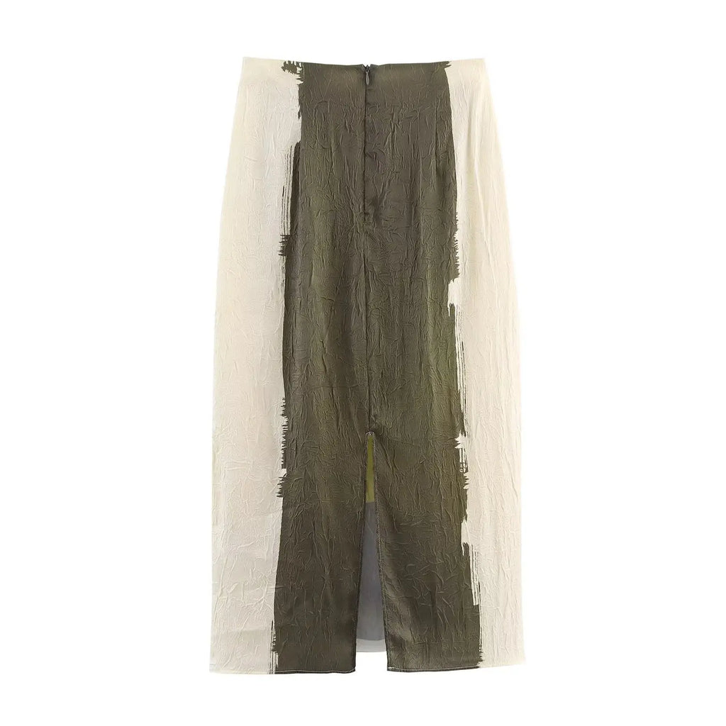 KONDALA Chic 2025 Sheath Print Women Skirt Vintage Fashion 2025 Zipper Midi Night Party Split Female Streetwear Long Skirts