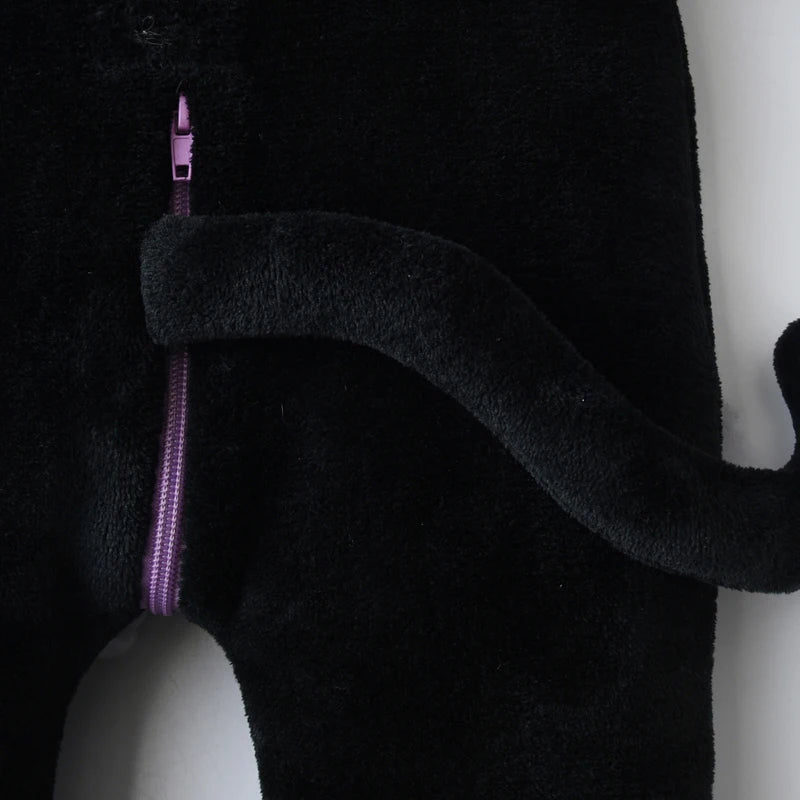 Toddler Baby Black Cat Costume Cute Hooded Jumpsuit Zipper Snowsuit Infant Boy Girl Warm Winter Clothes 0-3T