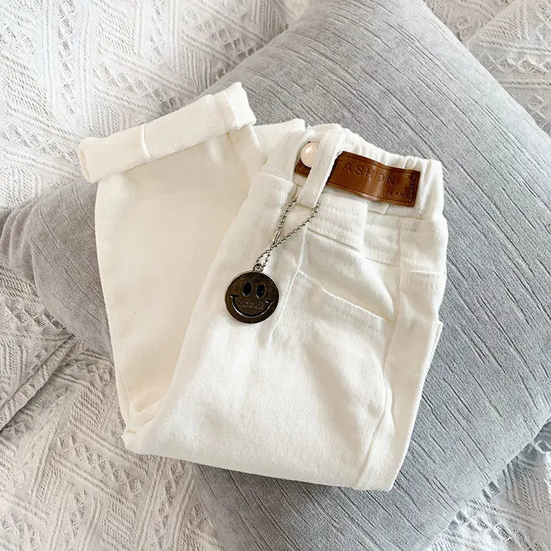 Boys and Girls Pants Spring and Autumn Children's Casual Pants Foreign Korean Cotton Pants Baby White Elastic Pants