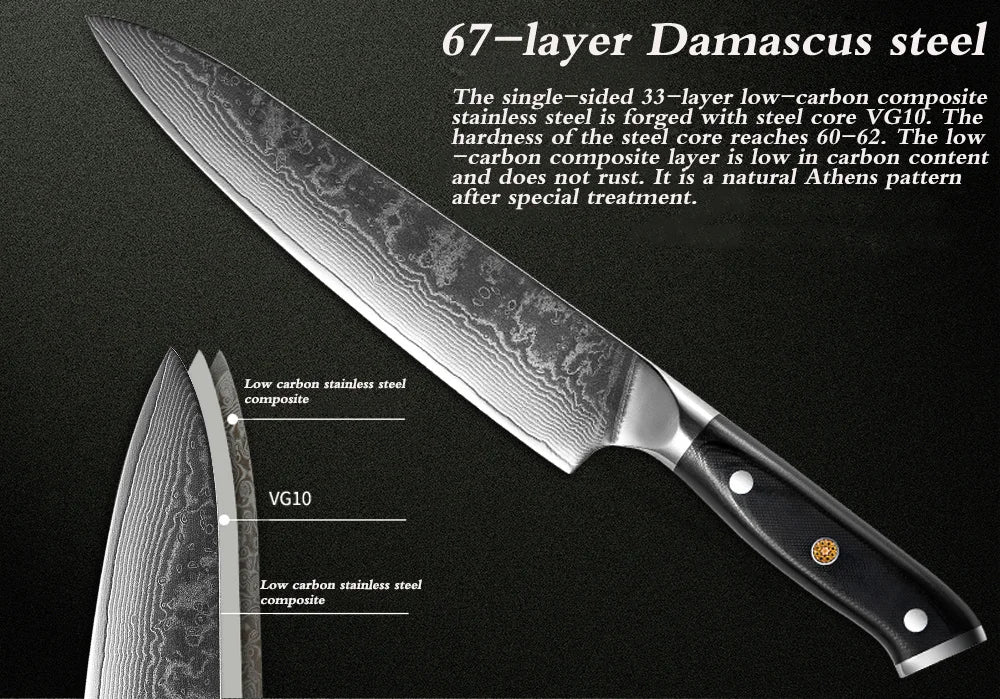 XITUO Professional Damascus steel kitchen knife 67-layer high carbon stainless steel ultra-sharp multi-functional cooking knife