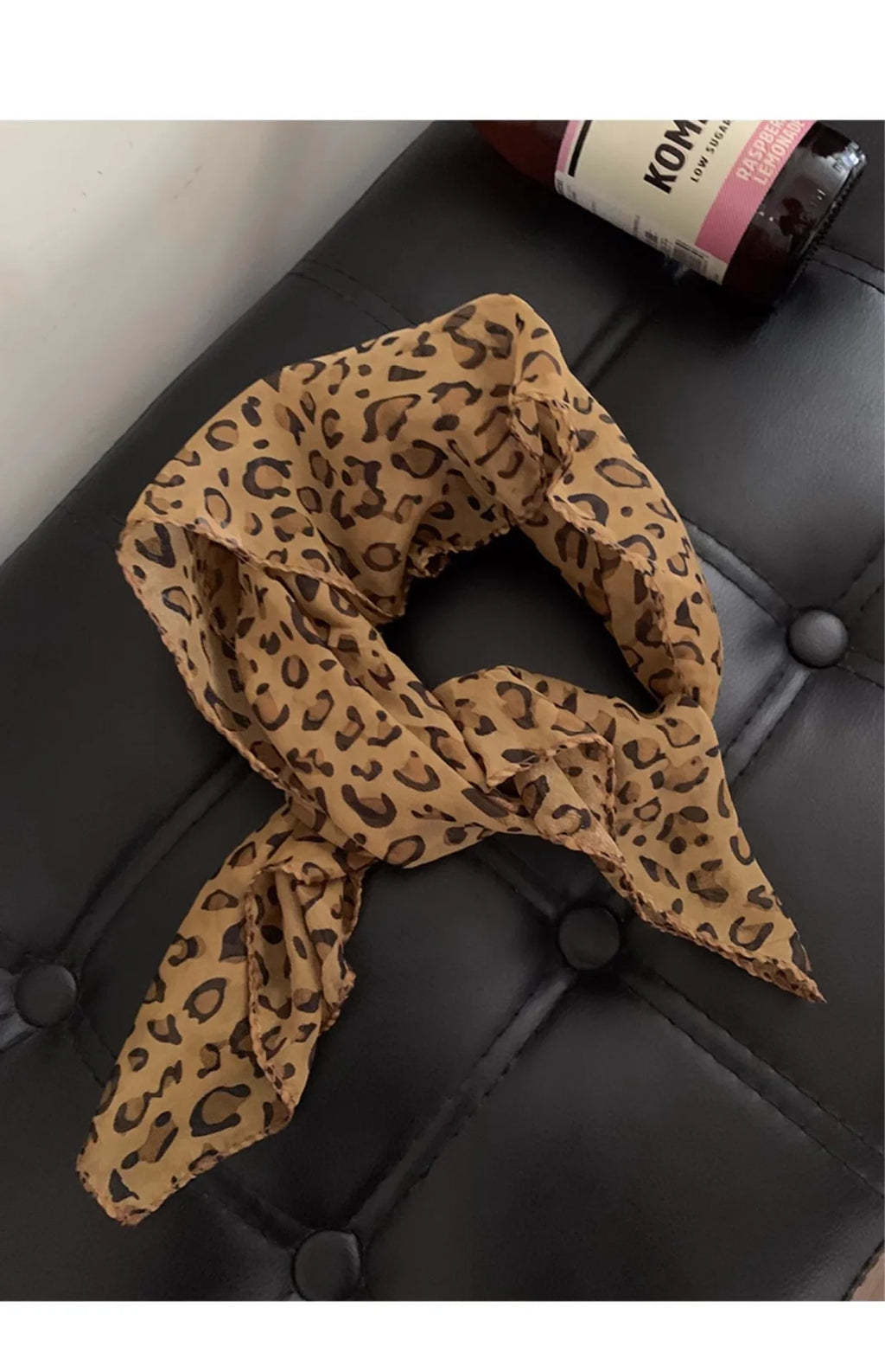 Retro Leopard Print Square Scarf for Women Satin Thin Edge Scarves Head Band Fashion Y2K Lady Hair Shawl Wrap Female Neckerchief