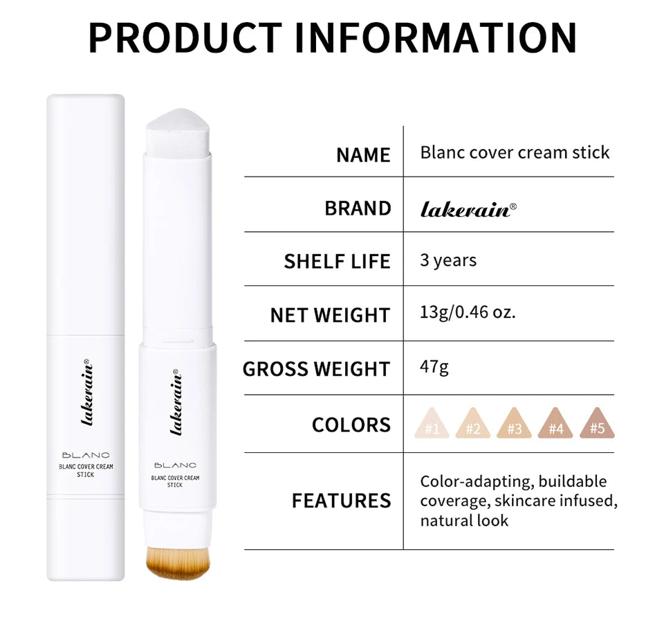 Lakerain Triangular Color-changing Foundation Stick With Brush Smooth Matte Natural Concealer Invisible Pore Foundation Cream