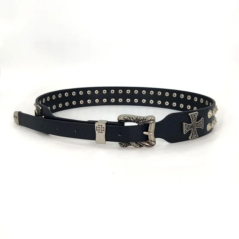 Unisex Cross Jeans Belt FeMale Gothic Accessory Punk Y2k Designer Belts For Women Hip hop Plus Size Rivet Black Men's Belt male