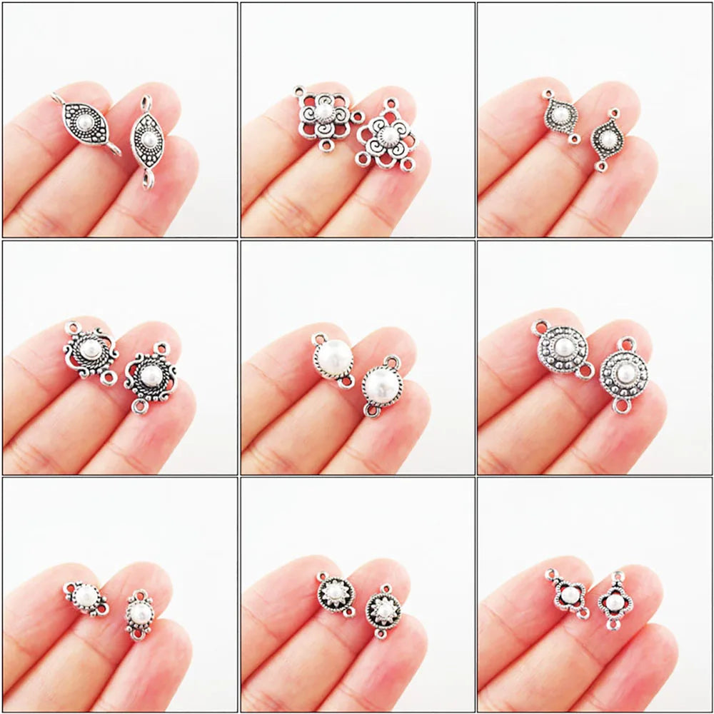 Fashion New Star Crown Eye Flower Round Charms White Plastic Pendants Connectors Tibetan Silver Plated
