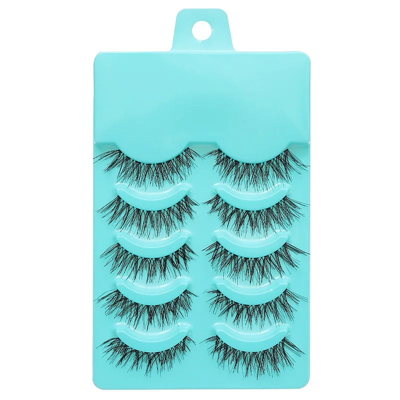 LTWEGO Fake Eyelash Mink Lashes 5 Pairs Little Devil Eyelashes Natural Daily Makeup Manga Eyelashes Clear Band Eyelashes Cilios