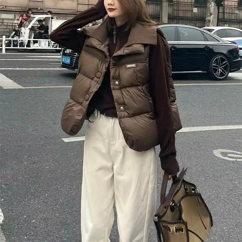 Women's Plus Size Down Cotton Coat Vest Cardigan Female 2025 Autumn Winter New Waistcoat Jacket Padded Sleeveless Overwear