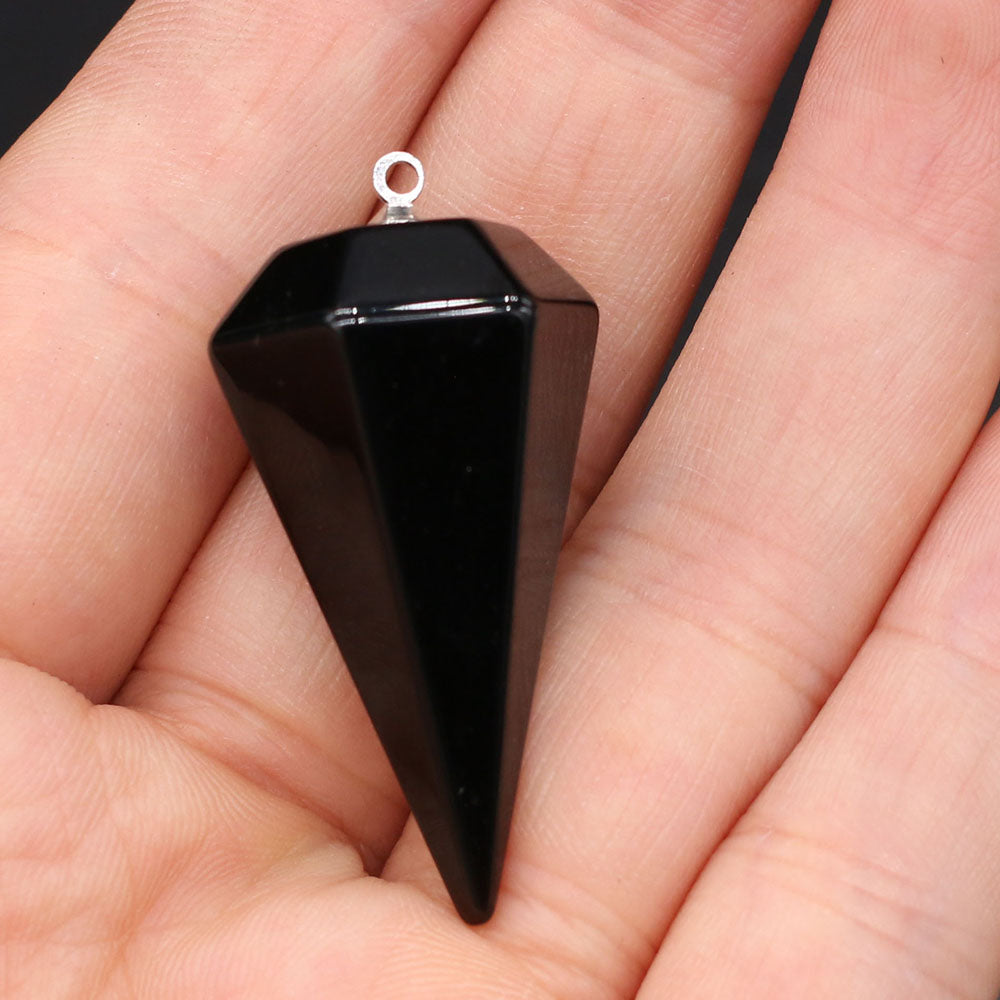 Small Size Reiki Healing Pendulums Natural Stones Pendant Faceted Crystal Cone Charms Pendant For Jewelry Making DIY Necklace