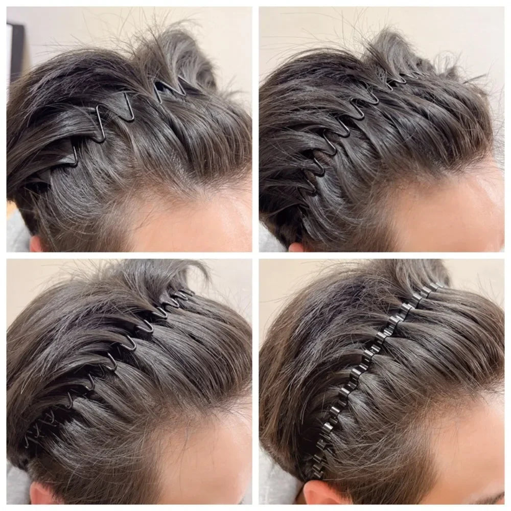 Unisex Black Elastic Non Slip Simple Metal Headbands For Men Women Wavy Hairband Spring Hair Hoop Fashion Hair Accessories