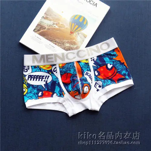 Trendy men's pure cotton underwear, young men's all cotton low waisted boxer shorts, anime print, personality, bright color