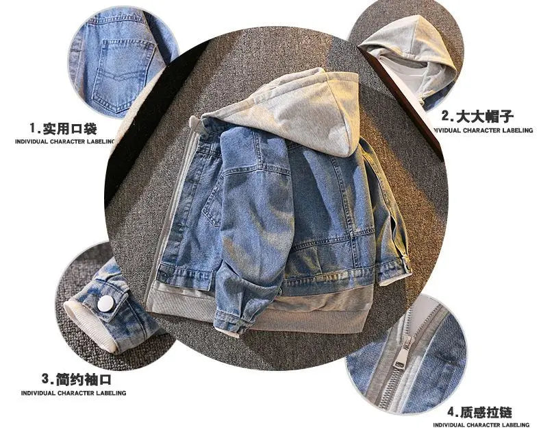 Teenage Boys Denim Jacket Spring and Autumn New Children's hooded casual Korean version jacket