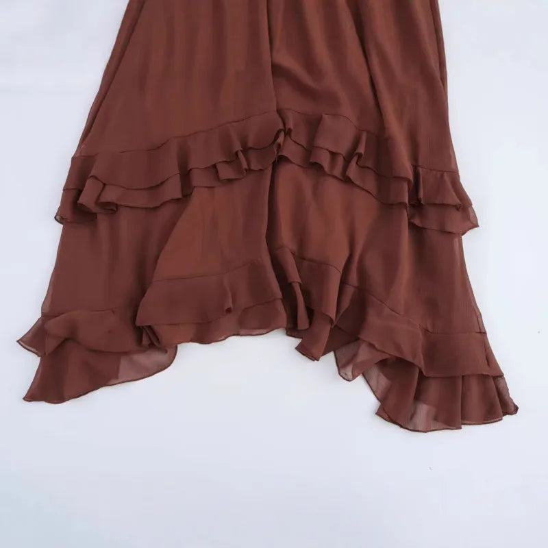 Elegant Dress With Ruffled Long Sleeves Bohemian Dress With Tie Straps And An Irregular Hem Trendy New Women Dress Spring Summer