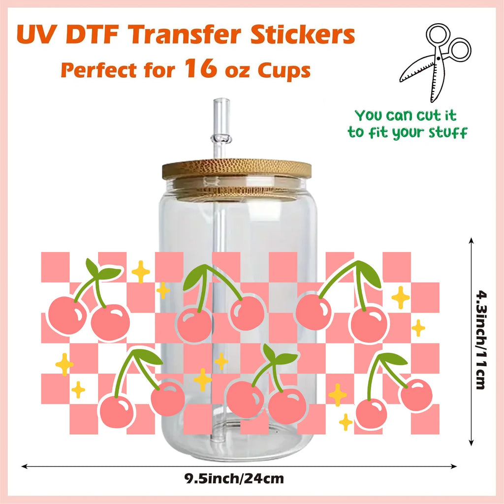 Lemon Cherry series easy peel waterproof Party DIY Decals 3D transfers uvdtf tumbler seal stickers 16oz uv dtf cup wraps