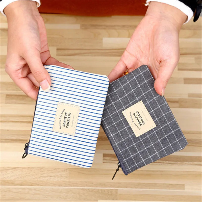 Cute Wallet Women Fabric Key Coin Purse Cartoon Square Mini Coin Pouch Letter Striped Print Zipper Canvas Bags for Girls