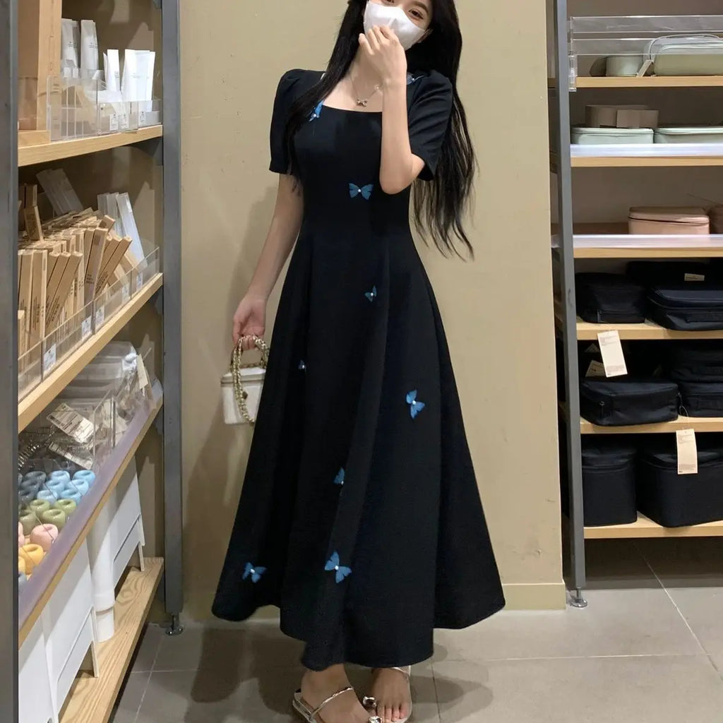 Square-neck Elegant Little Black Dress for Women New Summer French Versatile Style