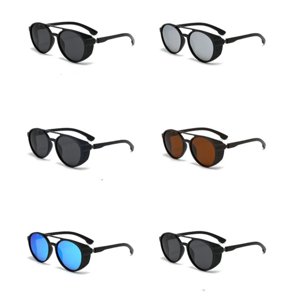 Men Women Polarized Sunglasses Steampunk Sports Sun Glasses Round Frame Eyewear with Side Shield UV400 Protection Driving Shades