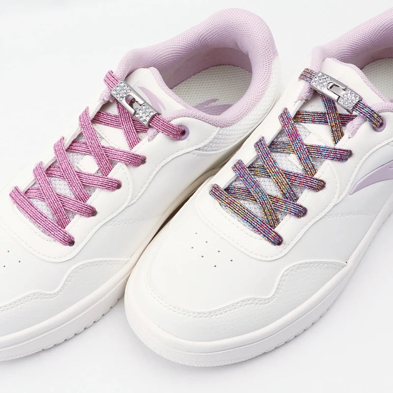 Colorful Elastic Laces Sneakers No Tie Shoe laces Diamond Lock Glitter Shoelaces Without ties Shoe Accessorie 1Pair/2Pair