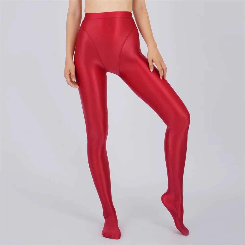 Sexy Women Thin Sheer See Through High Waist Sexy Tight Silk Shiny Pencil Pant Oil Glossy Candy Color Yoga Leggings Pants