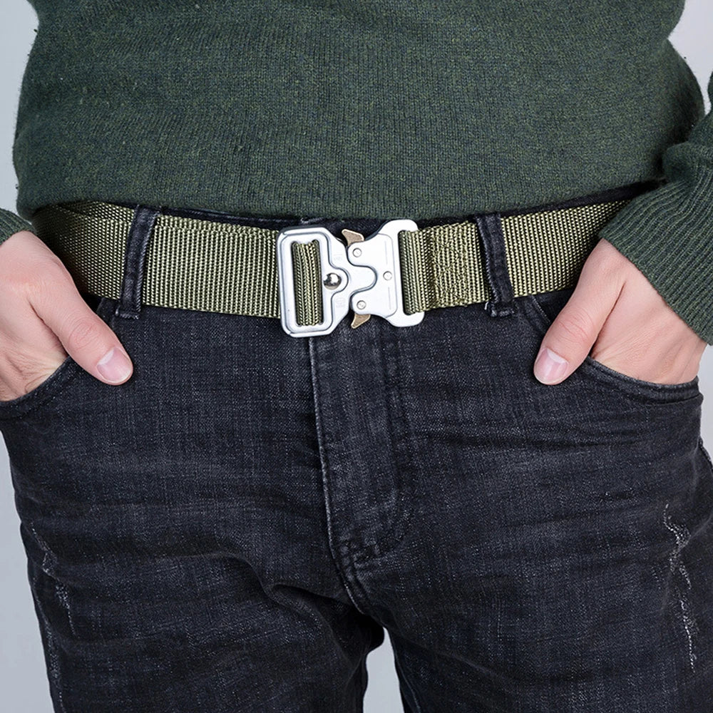 38mm Tactical Belt for Men Heavy Duty Nylon Waist Belt with Silver Buckle Unisex Designer Jeans Belt for Women