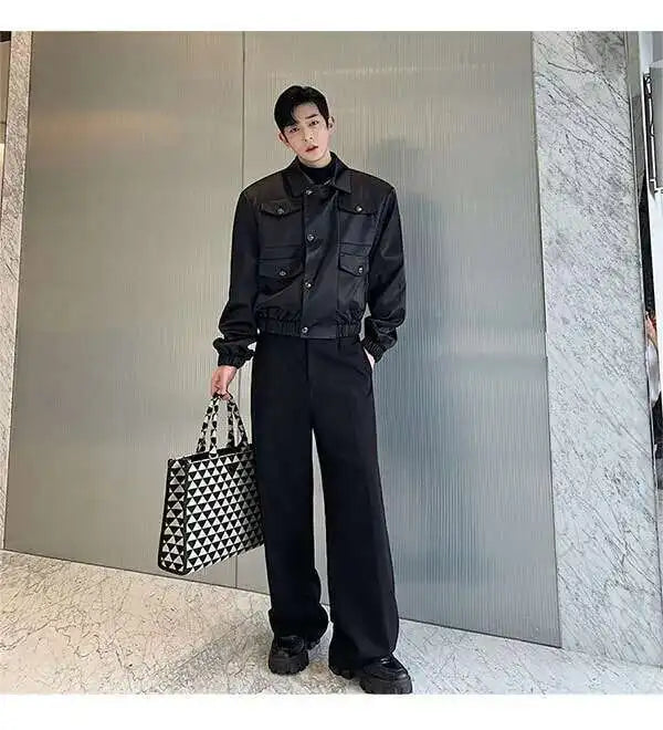 IEFB Men's Suit Pants Solid Color Niche Design Korean Style Casual Straight Elastic Waist Versatile Trousers 2023 New 9C2269