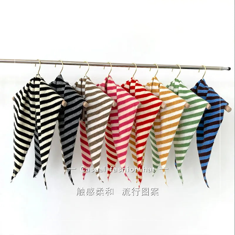 New Women Wool Scarf Shawl Winter Warm Soft Knitted Striped Triangle Fashion Brand Bandana Lady Wool Scarves