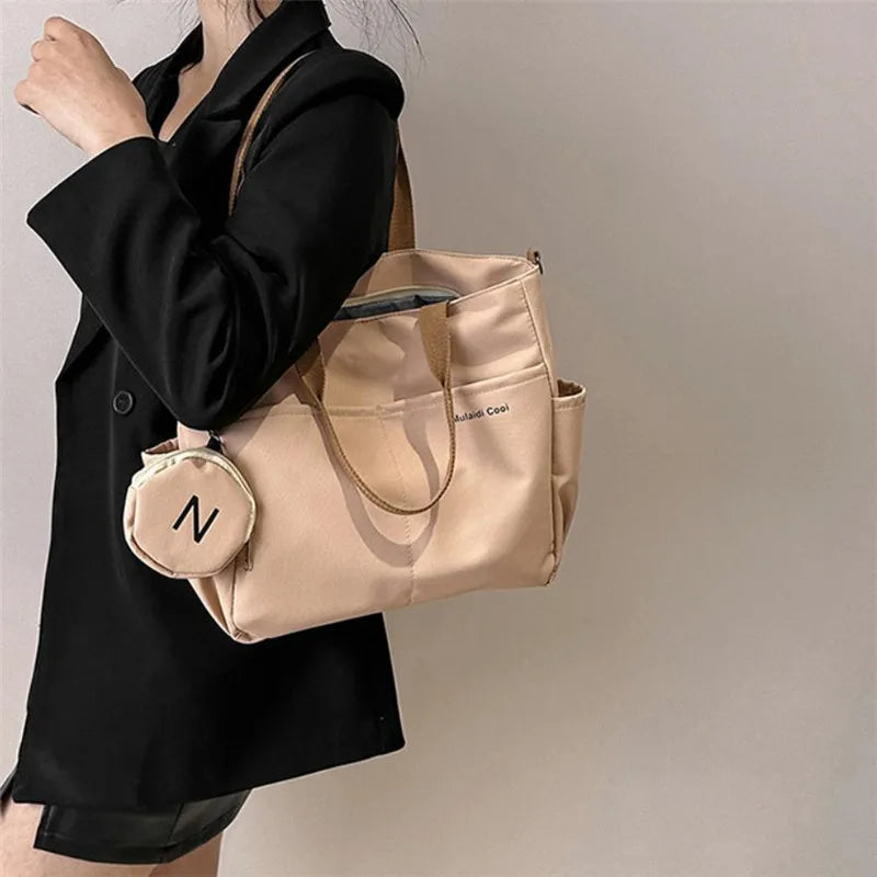 Oxford Design Double Sided Pocket Tote Bag Teen Women Large Capacity Handbag Single Shoulder Crossbody Bag with Round Coin Purse