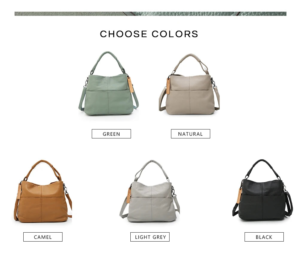 Women Versatile Casual Genuine Leather Top-handle Shoulder Bag Multi pockets Adjustable Strap Cross body Handbags Daily Commute