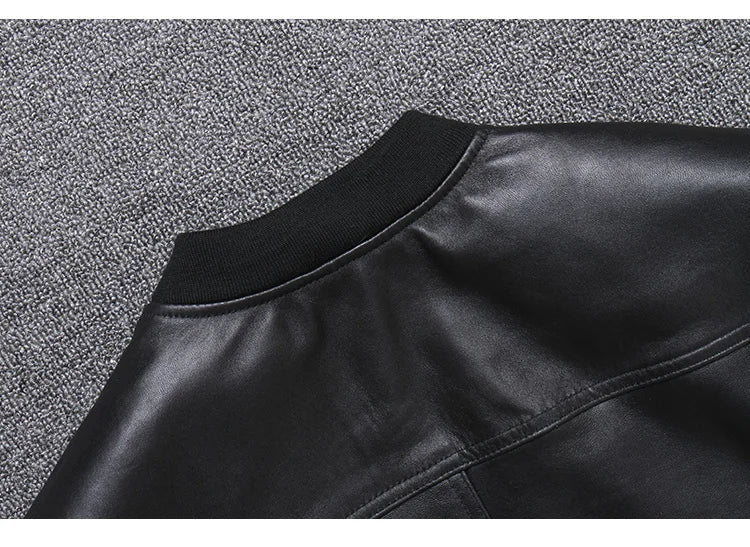 Leder Bomberjacke Herren Fliegerjacke Schwarzes echtes Leder Schaffell Kurz Slim Business Jacke Leder