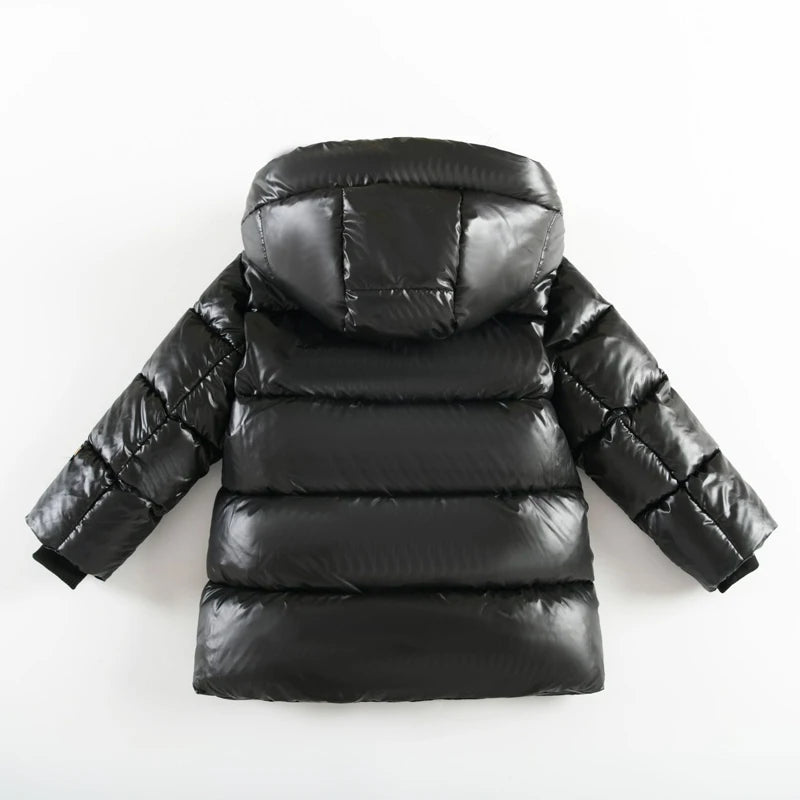 3-8 Years Girls Cotton Jacket 2025 Winter New Black Thick Warm Hooded Zipper Windbreaker Coat For Boys Cold-proof Down Snowsuit