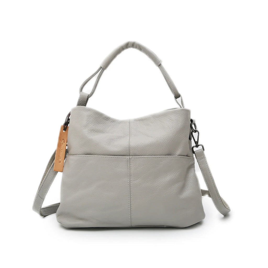 Women Versatile Casual Genuine Leather Top-handle Shoulder Bag Multi pockets Adjustable Strap Cross body Handbags Daily Commute