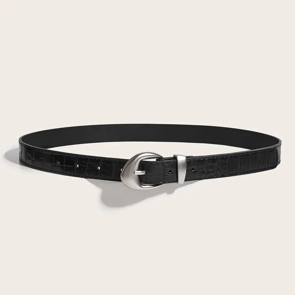 Ins Style Crocodile Pattern Women's Belt PU Leather Korean Thin Waist Belt Niche Black Red Dress Jeans Belt For Girls