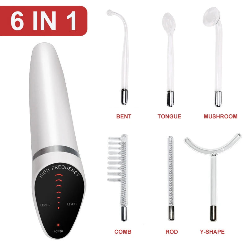 Newest 6 in 1 Spark Electrodes High Frequency Neon & Argon Skin Tightening Hair Follicle Facial Beauty Wand Machine Facial Care