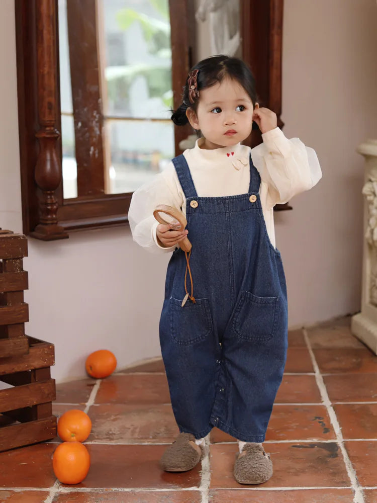 2025 Autumn New Baby Girls Cute Rabbit Ears Denim Overalls Solid Infant Sleeveless Jumpsuit Toddler Casual Strap Jean Trousers