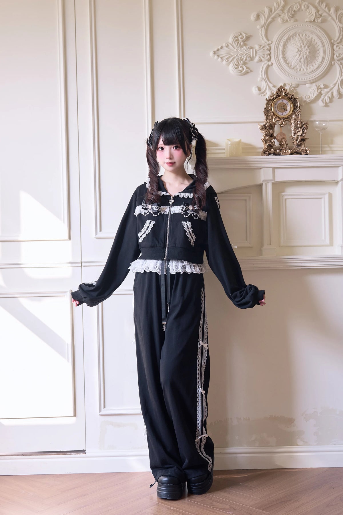 Japanese Mine Sportswear Hoodie Set Female Subculture Y2K Women's Zipper Hooded Short Jacket Coat Mini Skirt Wide Leg Pants Set