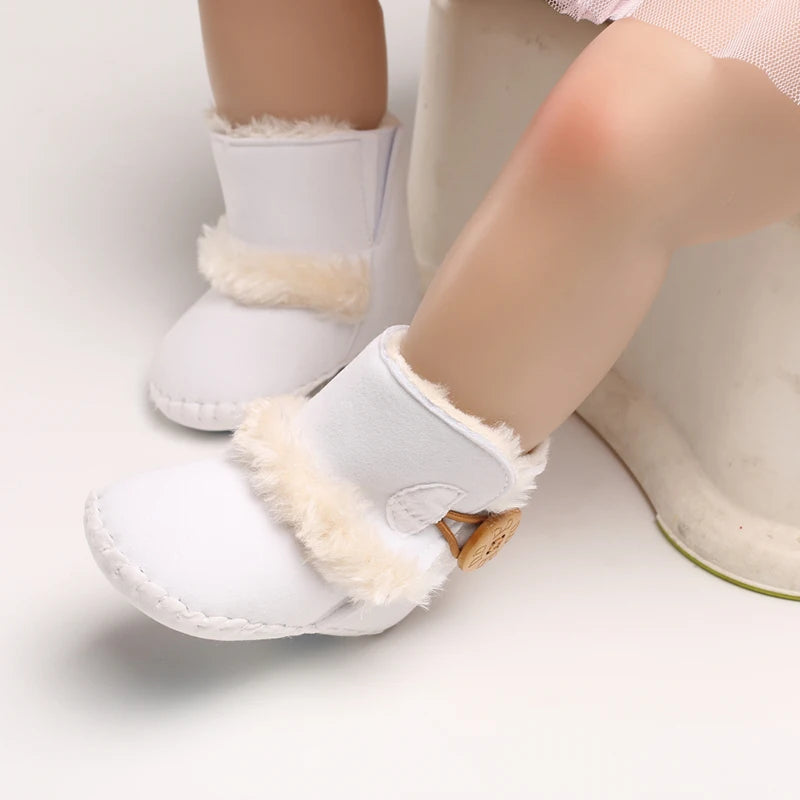 0-18 Month Old Baby Warm Shoes With Semi Rubber Sole Anti Slip and Plush Snow Boots For Autumn and Winter