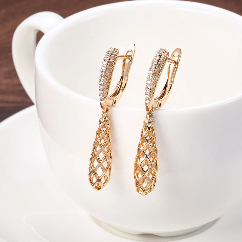 Hot Fashion Glossy Earrings for Women 585 Rose Gold Simple Weaving Dangle Earrings Ethnic Bride Wedding Jewelry 2022 New