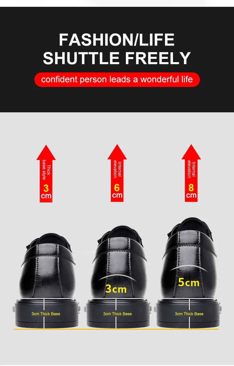 3/6/8 CM Elevator Shoes Men Dress Shoes Black Soft Leather Men Heighten Formal 1 Casual Business Men Oxfords Suit 2