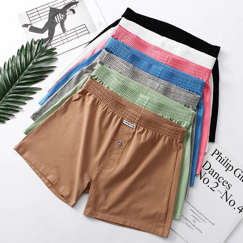 Men Casual Summer Elastic Waist Solid Shorts Printed Clothing Solid Color Shorts Japanese Style Cotton Home Shorts
