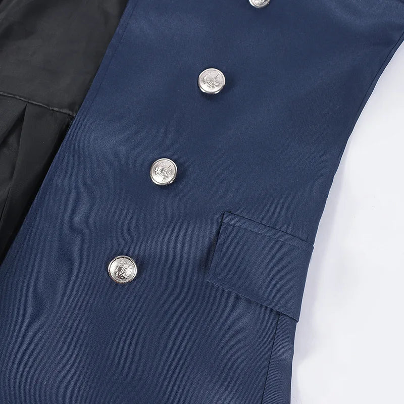Men Gothic Trench Medieval Steampunk Retro Coat Double-breasted Trim Solid Men's Lapel Coats Vintage Long Jackets