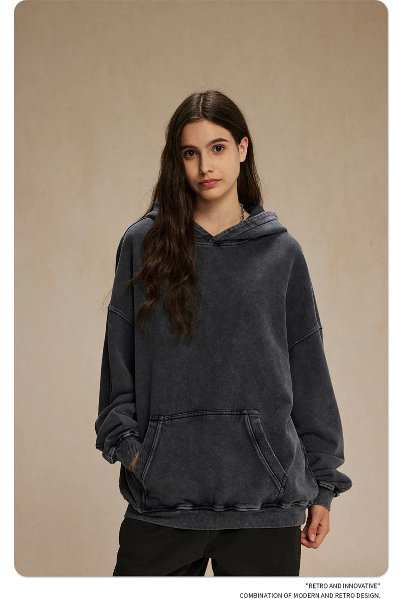 ZODF Vintage Batik Washed 420gsm Cotton Hoodies For Men Unisex Heavyweight Loose Hip Hop Hooded Sweatshirts Pullovers HY0696