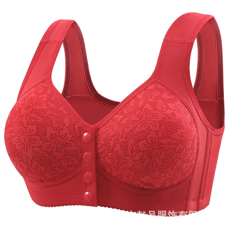Fashion Printed Front Opening Buckle Gathering Anti Sagging Beautiful Back Bra Ice Silk Seamless Breathable No Steel Ring Bra