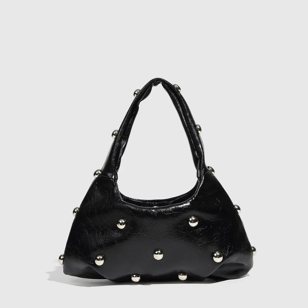 NEW Rivet Women's Handbags Soft PU Leather Shoulder Bag Casual Designer Hobos Half Moon Underarm Bags for Women 2025 Tote Clutch