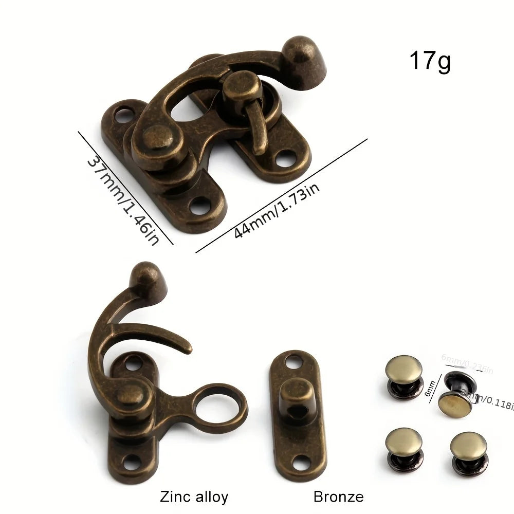2PCS Metal Bag Horn Hook Lock Antique Tin Box Jewelry Box Decorative Buckle Lock Hook With Screws DIY Wallet Making