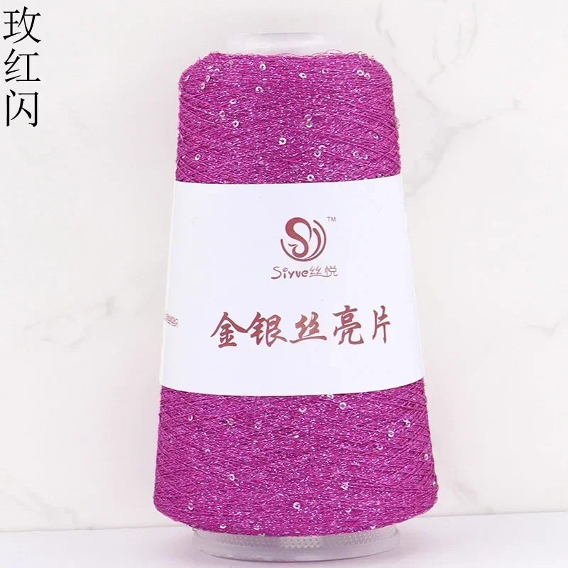 Lurex Sequined Companion Glitter Yarn Golden Wholesale 50g /Ball 1800M Sequin+ Gold Pure Silver Lurex Fabric Metallic Knit Yarn