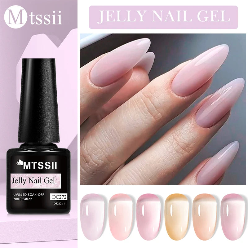 Mtssii 7ML Jelly Nude Gel Nail Polish Summer Light Pink Peach Translucent Color UV Light Cure Gel Varnish Nail Art DIY at Home