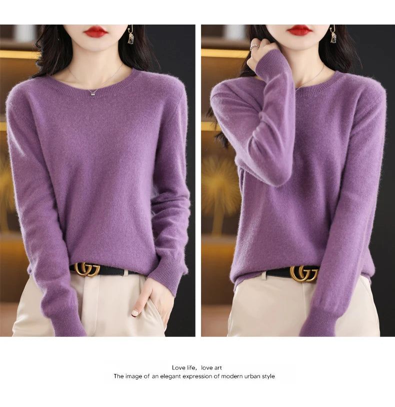 Women 100% Merino Wool Sweater O-Neck Long Sleeve Cashmere Knitwear Pullover Aliselect Fashion Autumn Winter Clothing Tops