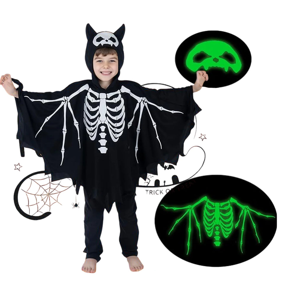 Halloween Costume for Boys Creative Skeleton/Bat Hooded Jumpsuit for Cosplay Party