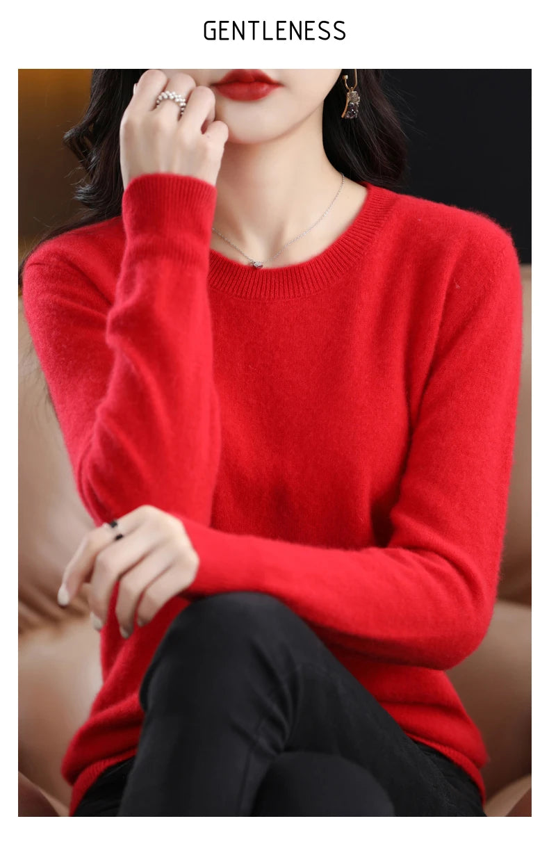 Women 100% Merino Wool Sweater O-Neck Long Sleeve Cashmere Knitwear Pullover Aliselect Fashion Autumn Winter Clothing Tops